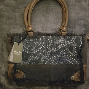 Myra Bag Gleam floral fabric leather straps nwt